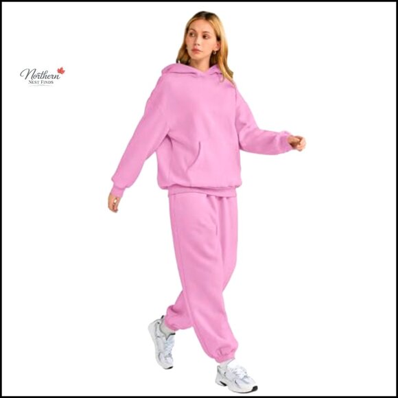 Oversized Hoodie Sweatsuit Set, Polyester Cotton, Drop Shoulder, Pockets - Picture 4 of 7